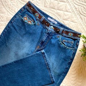 Chico’s Platinum Navajo Beaded Jeans Size 3 (XL)